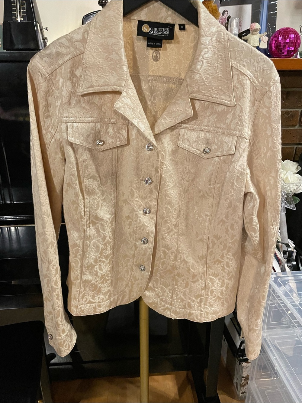 Christine Alexander Cream Jacquard Jacket with Swarovski Crystal Buttons